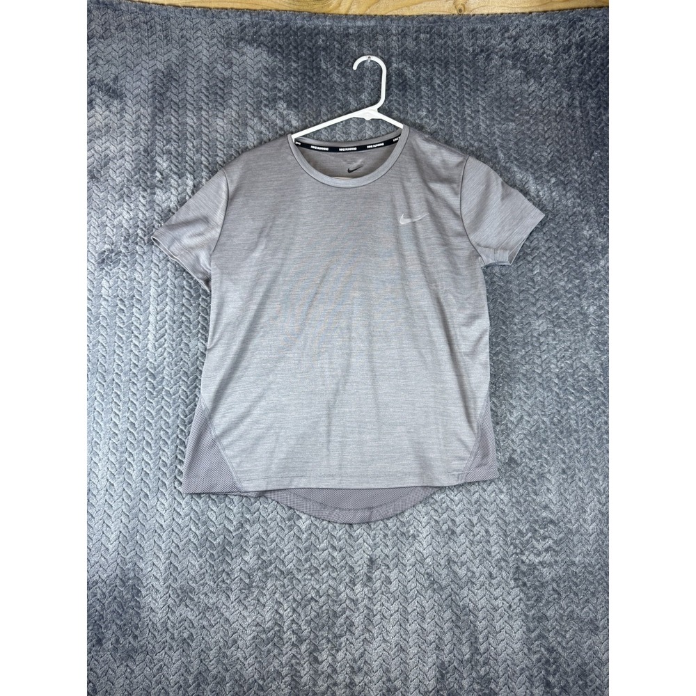 Nike Miler Dri Fit Running T Shirt Women Medium Gray Short Sleeve Back Air Panel
